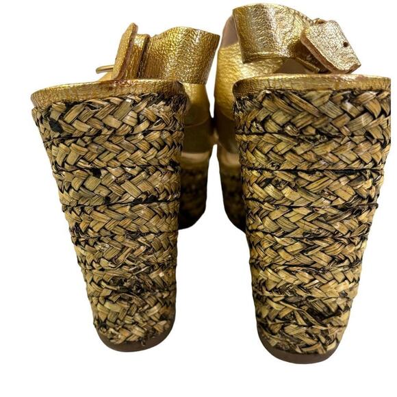 Via Spaga gold leather strappy sandal, 9, woven heel/platform, artsy, bohemian - Picture 5 of 7